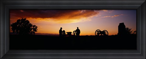 Framed Silhouette of statues of soldiers and cannons in a field, Gettysburg National Military Park, Pennsylvania, USA Print