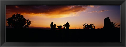 Framed Silhouette of statues of soldiers and cannons in a field, Gettysburg National Military Park, Pennsylvania, USA Print