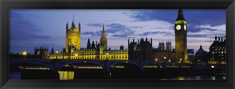 Framed Government Building Lit Up At Night, Big Ben And The Houses Of Parliament, London, England, United Kingdom Print