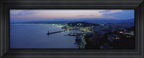 Framed Aerial view of a coastline at dusk, Nice, France Print