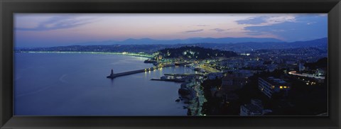 Framed Aerial view of a coastline at dusk, Nice, France Print