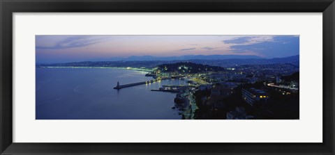 Framed Aerial view of a coastline at dusk, Nice, France Print