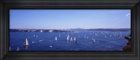 Framed Yachts in the bay, Sydney Harbor, Sydney, New South Wales, Australia Print