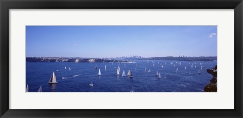 Framed Yachts in the bay, Sydney Harbor, Sydney, New South Wales, Australia Print