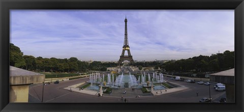 Framed Fountain in front of a tower, Eiffel Tower, Paris, France Print