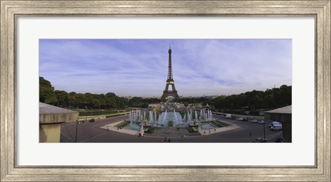 Framed Fountain in front of a tower, Eiffel Tower, Paris, France Print
