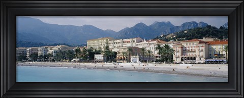 Framed Hotels On The Beach, Menton, France Print