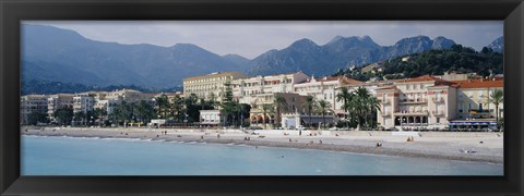 Framed Hotels On The Beach, Menton, France Print