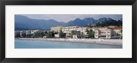 Framed Hotels On The Beach, Menton, France Print