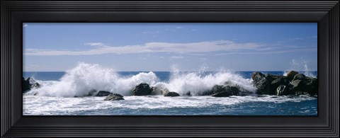 Framed Waves breaking on rocks, Chiavari, Liguria, Italy Print