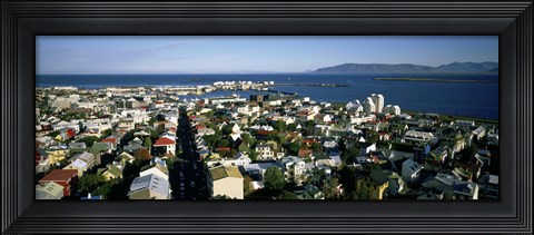 Framed High Angle View Of A City, Reykjavik, Iceland Print