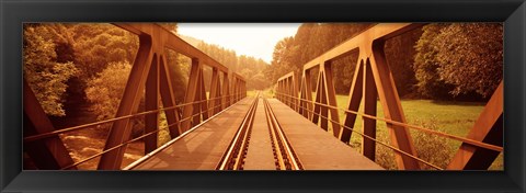 Framed Railroad Tracks and Bridge Germany Print