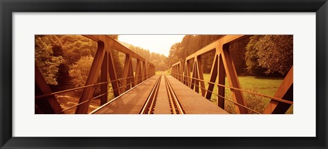Framed Railroad Tracks and Bridge Germany Print