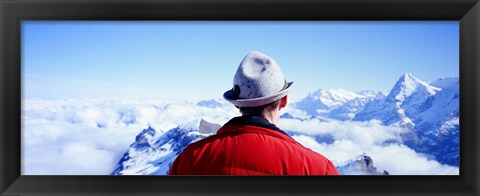 Framed Man Contemplating Swiss Alps, Switzerland Print