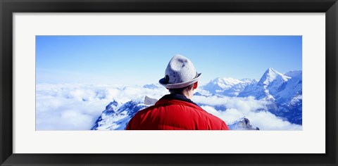 Framed Man Contemplating Swiss Alps, Switzerland Print