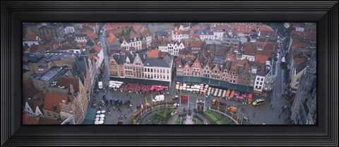 Framed Aerial view of a town square, Bruges, Belgium Print
