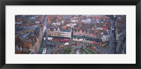 Framed Aerial view of a town square, Bruges, Belgium Print