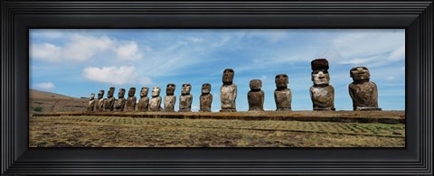 Framed Low angle view of Moai statues in a row, Easter Island, Chile Print