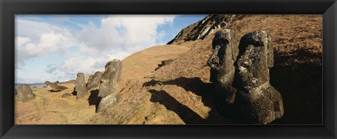 Framed Low angle view of Moai statues, Tahai Archaeological Site, Rano Raraku, Easter Island, Chile Print