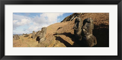 Framed Low angle view of Moai statues, Tahai Archaeological Site, Rano Raraku, Easter Island, Chile Print