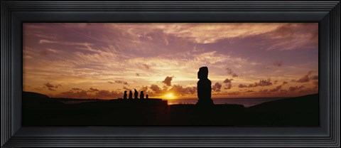 Framed Silhouette of Moai statues at dusk, Tahai Archaeological Site, Rano Raraku, Easter Island, Chile Print