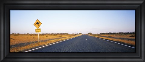 Framed Kangaroo Road Warning Sign, Outback Highway, Australia Print