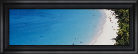 Framed Aerial View Of Tourists On The Beach, Trunk Bay, St. John, US Virgin Islands, West Indies Print