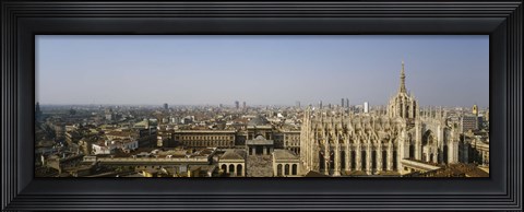 Framed Aerial view of a cathedral in a city, Duomo di Milano, Lombardia, Italy Print