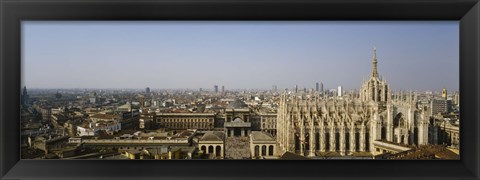 Framed Aerial view of a cathedral in a city, Duomo di Milano, Lombardia, Italy Print