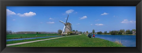 Framed Windmill and Canals near Leiden The Netherlands Print