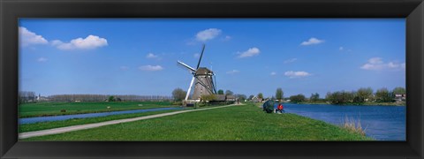 Framed Windmill and Canals near Leiden The Netherlands Print