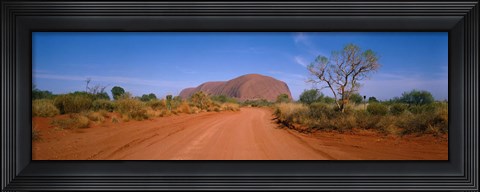 Framed Desert Road And Ayers Rock, Australia Print