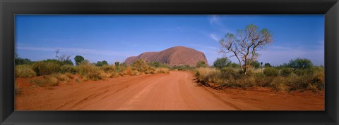 Framed Desert Road And Ayers Rock, Australia Print