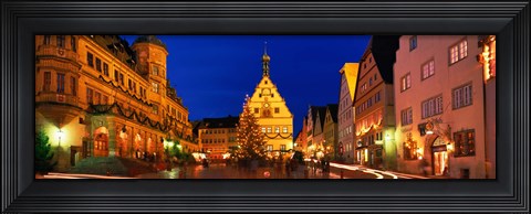 Framed Town Center Decorated With Christmas Lights, Rothenburg, Germany Print