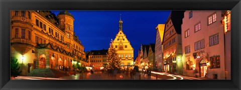 Framed Town Center Decorated With Christmas Lights, Rothenburg, Germany Print