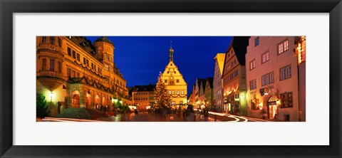 Framed Town Center Decorated With Christmas Lights, Rothenburg, Germany Print