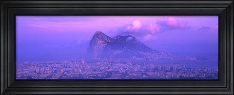 Framed Rock Of Gibraltar in the fog at dusk, Andalucia, Spain Print