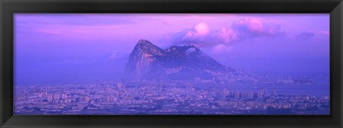 Framed Rock Of Gibraltar in the fog at dusk, Andalucia, Spain Print