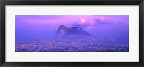 Framed Rock Of Gibraltar in the fog at dusk, Andalucia, Spain Print