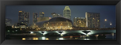 Framed Buildings lit up at night, Esplanade Bridge, Esplanade Drive, Singapore Print