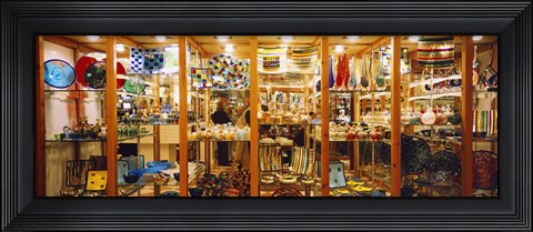 Framed Glassworks display in a store, Murano Glassworks, Murano, Venice, Italy Print