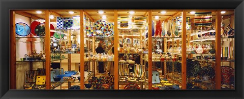 Framed Glassworks display in a store, Murano Glassworks, Murano, Venice, Italy Print