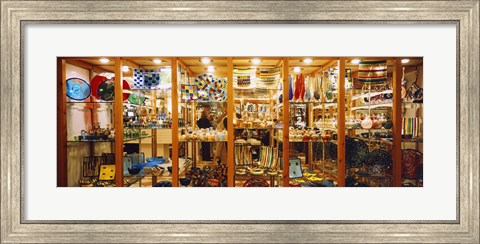 Framed Glassworks display in a store, Murano Glassworks, Murano, Venice, Italy Print