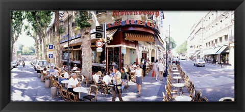 Framed Group of people at a sidewalk cafe, Paris, France Print