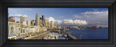 Framed High Angle View Of Boats Docked At A Harbor, Seattle, Washington State, USA Print