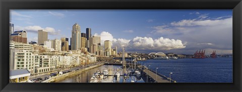 Framed High Angle View Of Boats Docked At A Harbor, Seattle, Washington State, USA Print