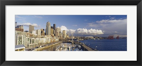 Framed High Angle View Of Boats Docked At A Harbor, Seattle, Washington State, USA Print