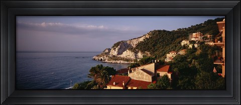 Framed High angle view of a city near the sea, Ligurian Sea, Italian Rivera, Bergeggi, Liguria, Italy Print