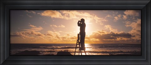 Framed Man Looking Through Binoculars In Silhouette Print