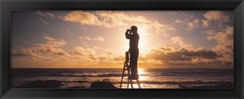 Framed Man Looking Through Binoculars In Silhouette Print